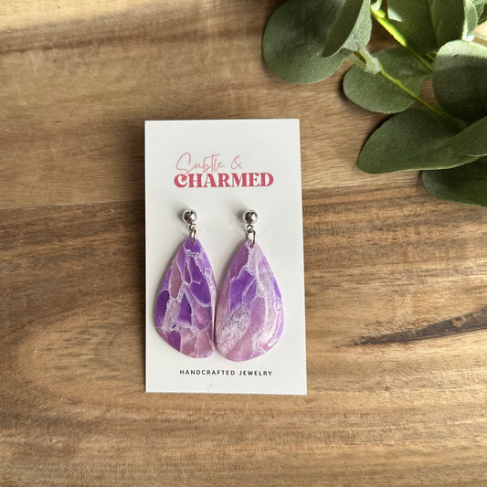 Purple Marbled Pebble Dangles