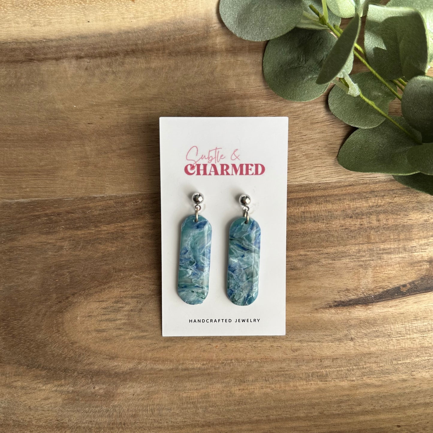 Blue Marbled Oval Dangles